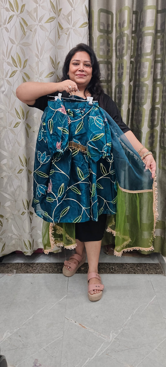 Premium organza hand-painted gota work lehnga set