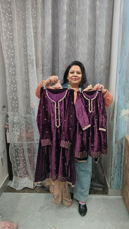 Premium velvet mother daughter matching outfits