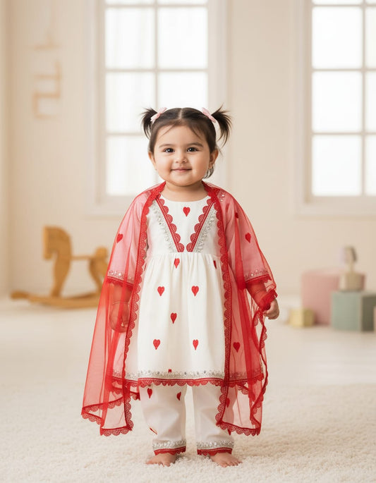 Heart Embroidered Frock Suit