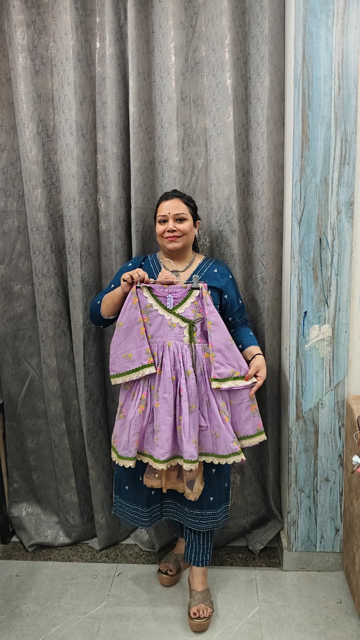 Premium Mal Chanderi Angrakha Frock Suit