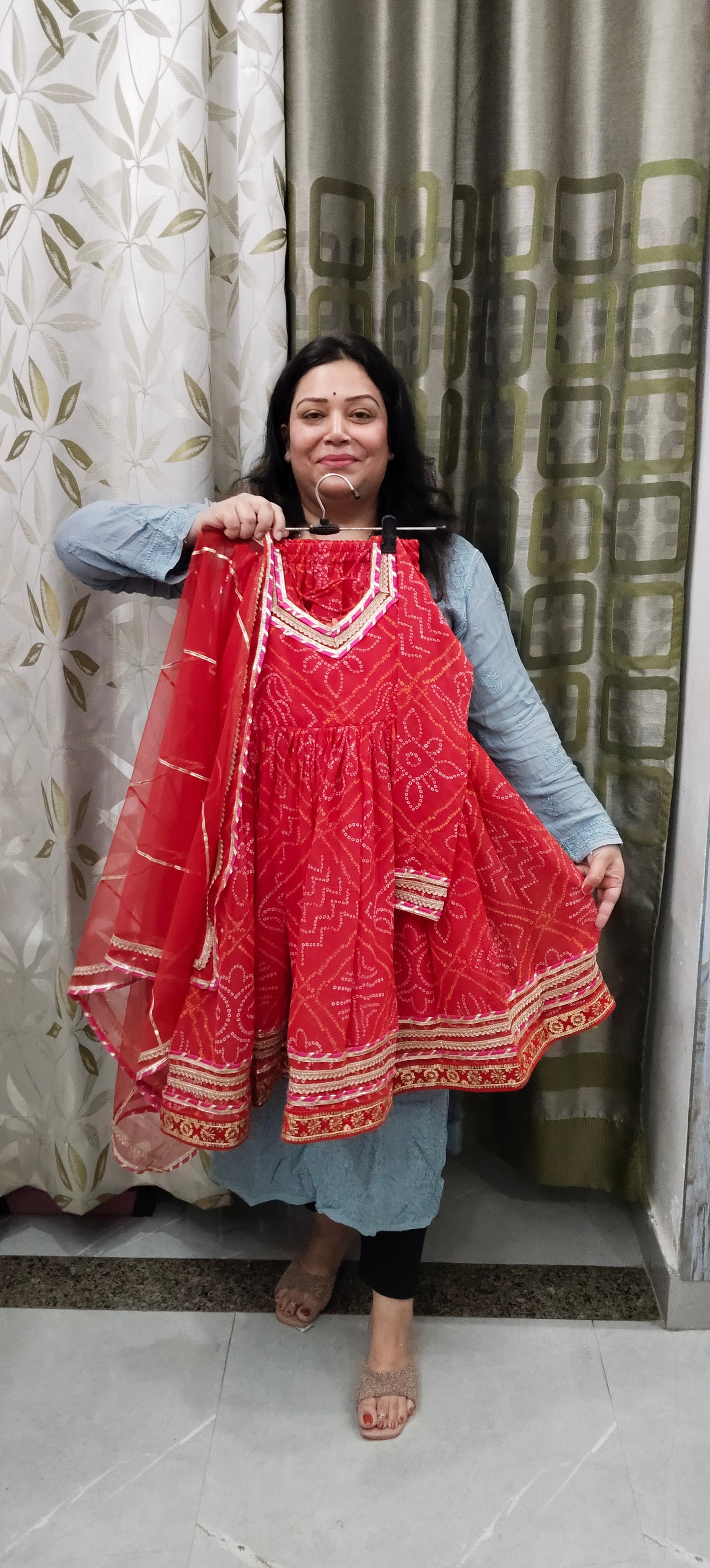 Chunri print jaipuri long frock suits
