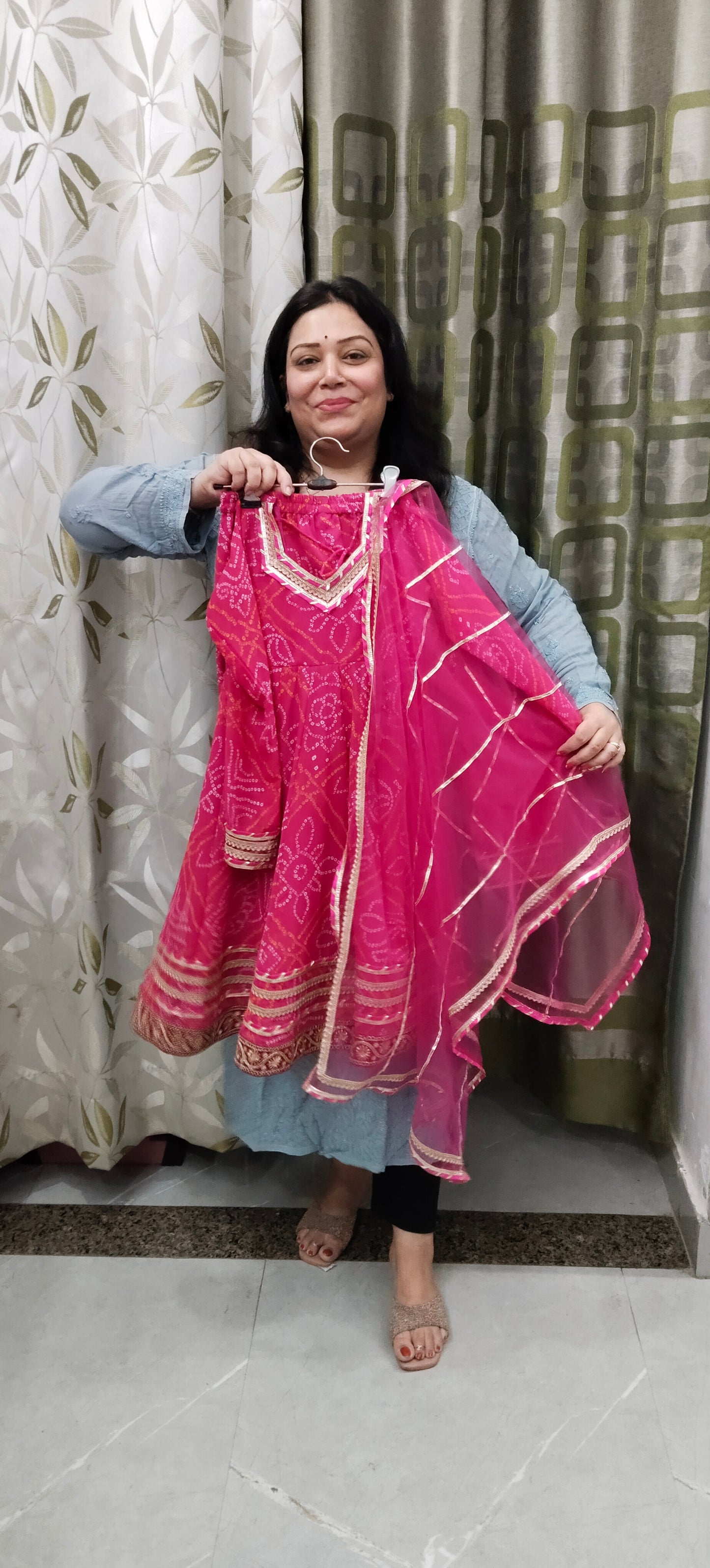 Chunri print jaipuri long frock suits