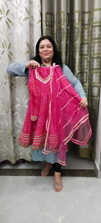 Chunri print jaipuri long frock suits