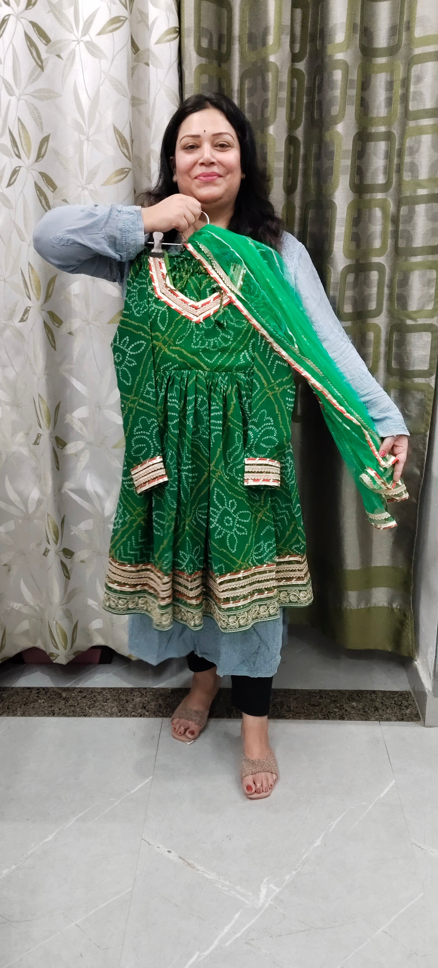 Chunri print jaipuri long frock suits