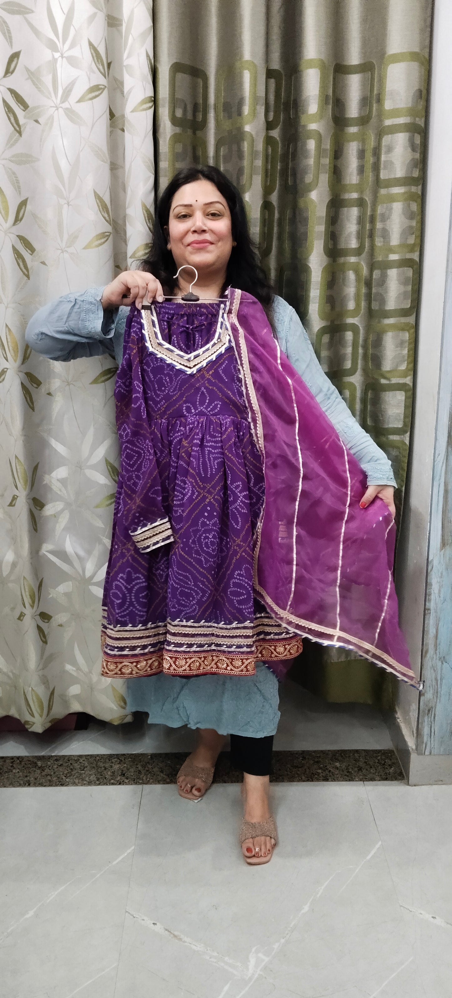 Chunri print jaipuri long frock suits