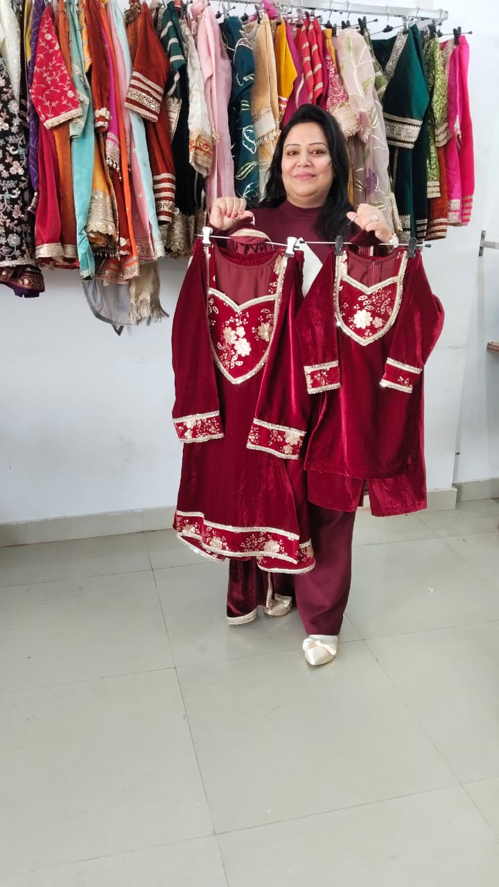 Premium velvet mother daughter matching outfits