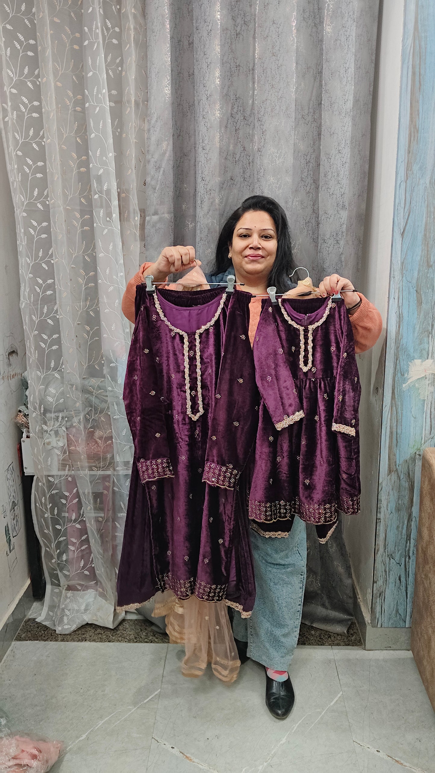 Premium velvet mother daughter matching outfits