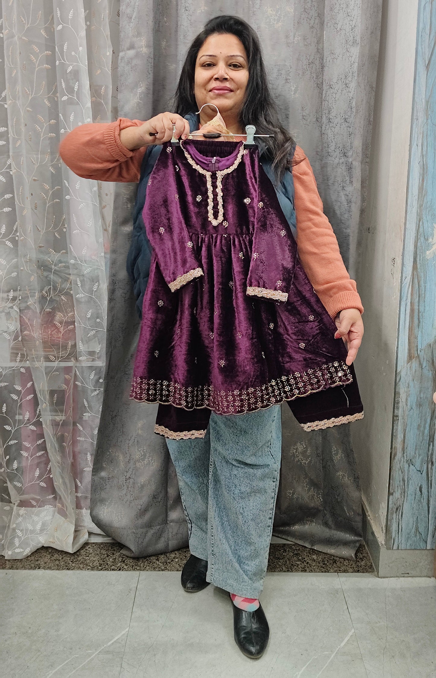 Premium velvet mother daughter matching outfits