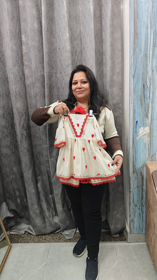 Heart Embroidered Frock Suit