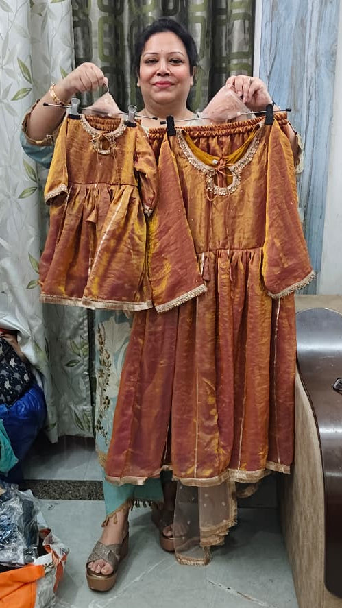 Premium satin silk cirosky work mother daughter matching outfits