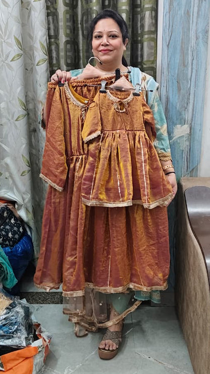 Premium satin silk cirosky work mother daughter matching outfits