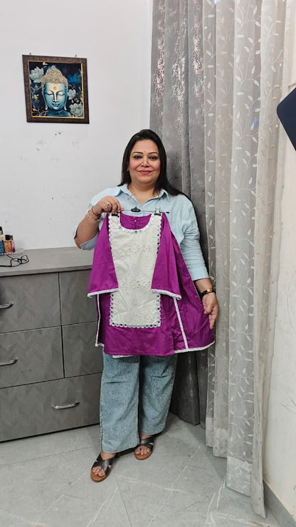 Chikan Work Cotton Kurta & Flared Palazzo Set