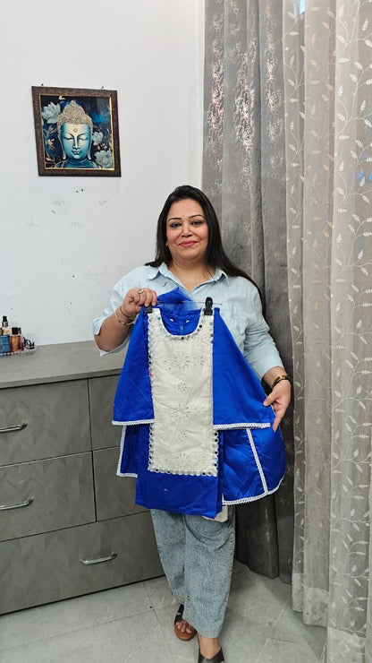 Chikan Work Cotton Kurta & Flared Palazzo Set