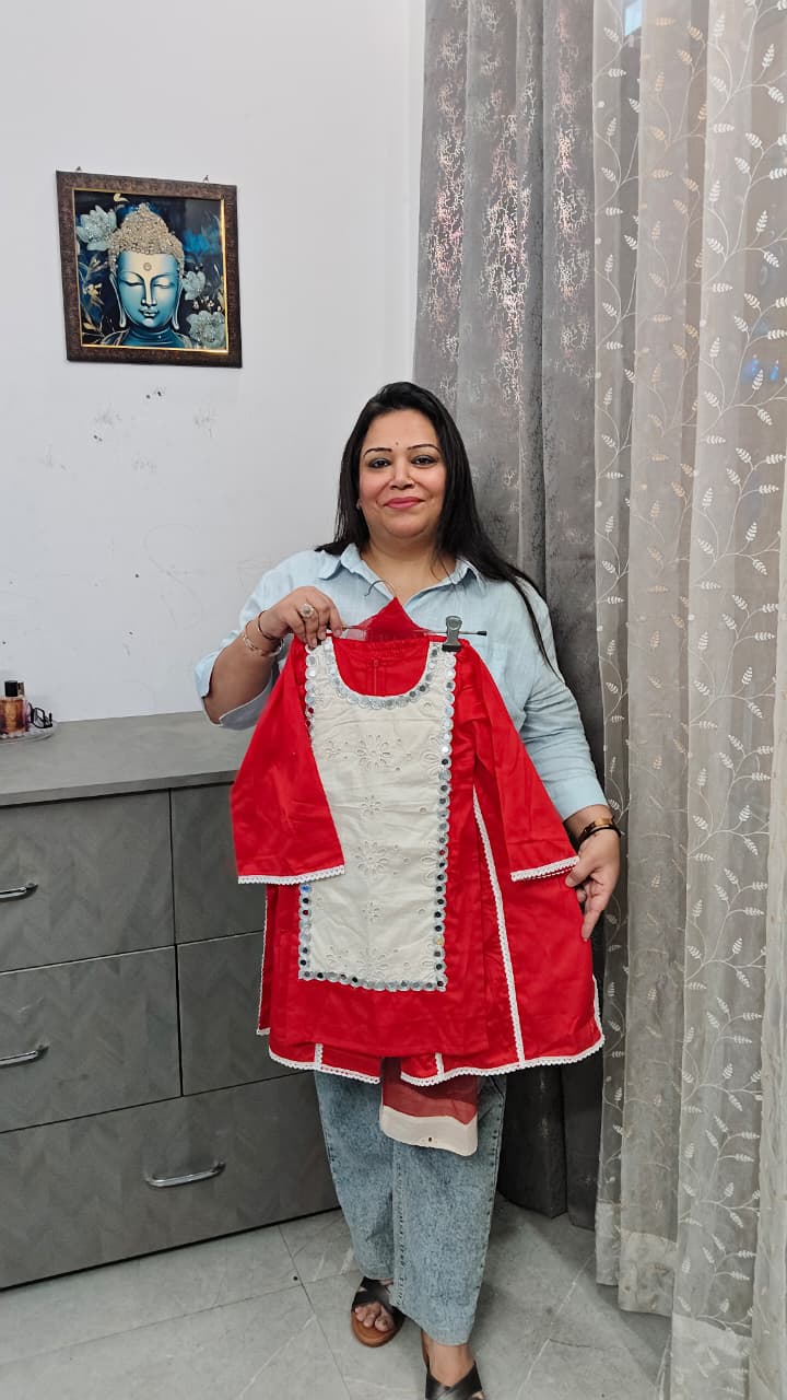 Chikan Work Cotton Kurta & Flared Palazzo Set