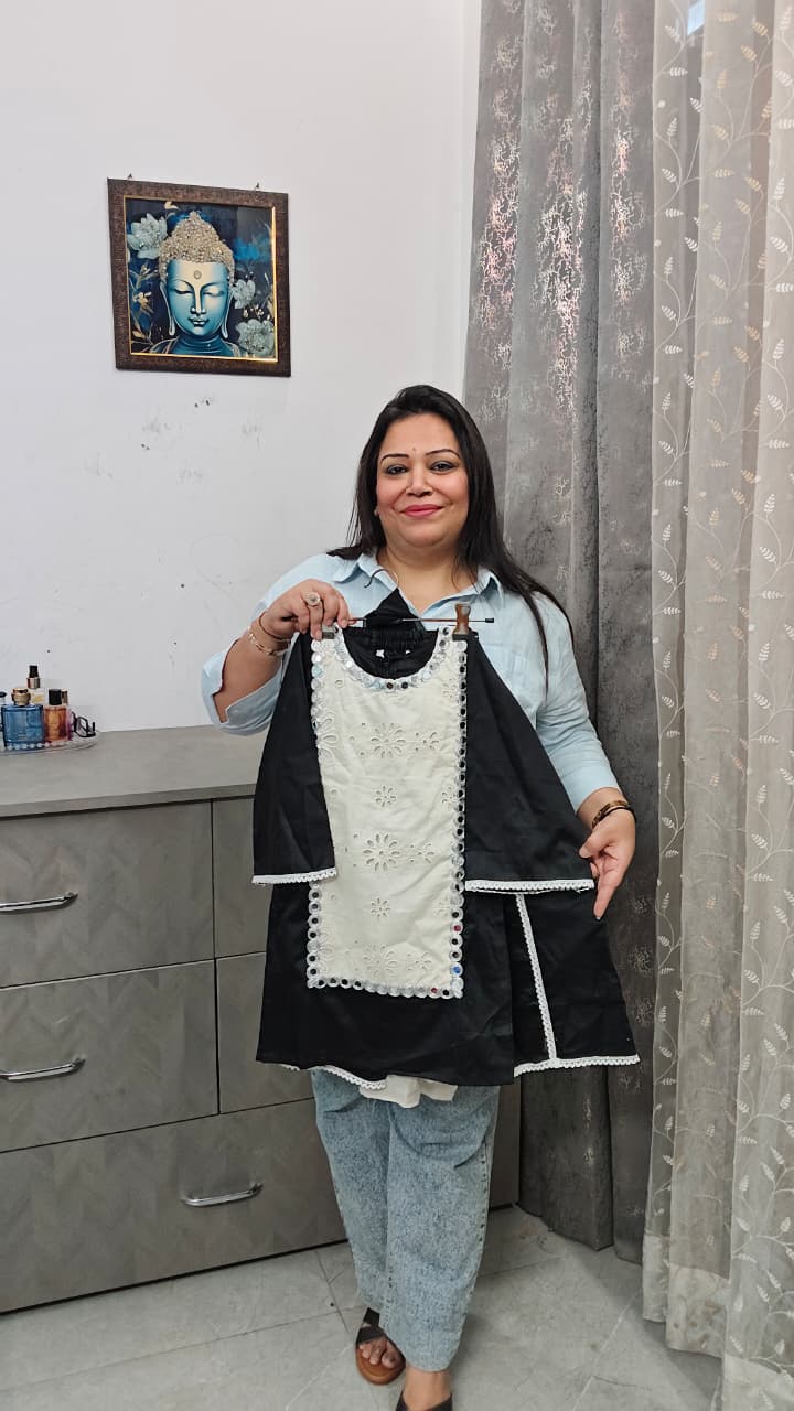 Chikan Work Cotton Kurta & Flared Palazzo Set