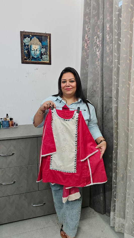 Chikan Work Cotton Kurta & Flared Palazzo Set